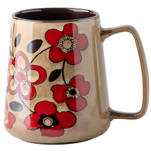 DRNKNSTX 24oz/710ml Large Ceramic Coffee Mug with Handle,Hand Painted Vintage Floral Big Coffee Cup,Tall Tea Cup for Office and Home,Extra Large Ceramic Coffee Mug,Microwave and Dishwasher Safe
