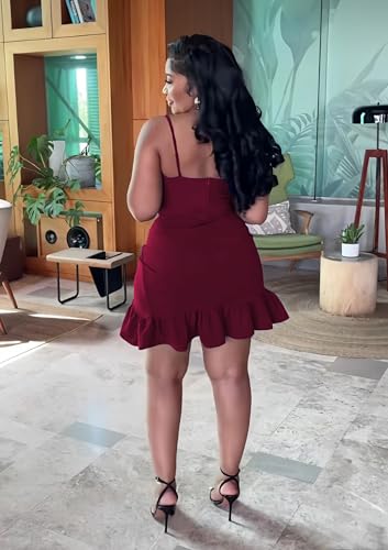 Image of Womens Sexy Sleeveless Bodycon Mini Dress Summer Casual Straps Short Ruffle Dresses Beach Party Club Homecoming