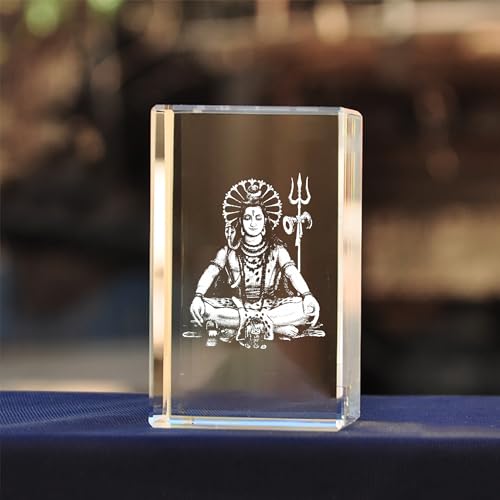 Image of GROB God Idol 3D Crystal Cube with LED Light Base in Festivals, Personalized Gift,Home Decoration, Showpiece for Home(Transparent 50 X 50 X 80 mm) (Shiv)