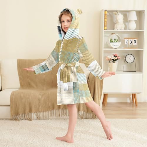 Geo Lines Stripes Childs Robe Girl Kids Hooded Robes3
