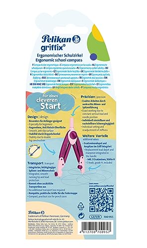 Pelikan griffix Schul-Zirkel, 150mm, mit Ersatzminen, Anspitzer und Spitzenschutz, Sweet Berry, 1 Stück