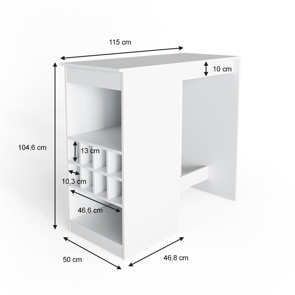 Vicco Tavolo bar alto Ross, Bianco, 115 x 50 cm