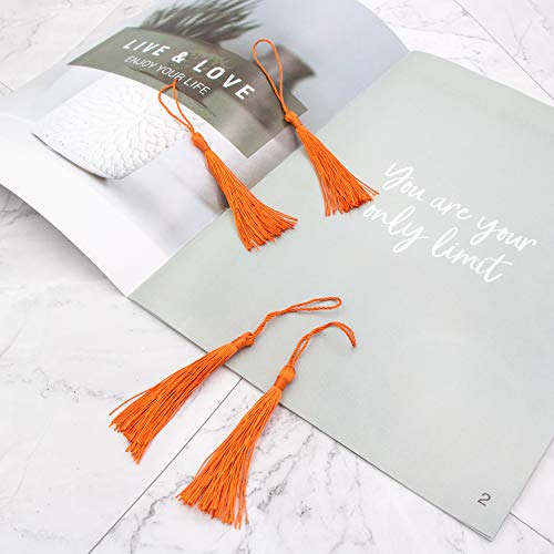 Image of VAPKER 100 Pieces Dark Orange Tassels 13cm /5-Inch Silky Handmade Soft Tassels Floss Bookmark Tassels with 2-Inch Cord Loop for Jewelry Making, DIY Projects, Bookmarks