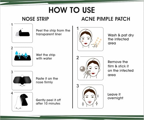 Image of Nose Strips for Blackhead & Whitehead Removal - Pack of 6 | Deep Cleansing Charcoal Pore Strips | Instant Nose Pore Cleaner for Men & Women