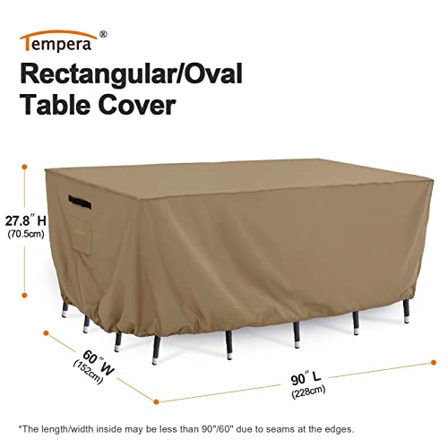 Tempera 90'' X 60'' X 27.8'' Outdoor Dining Set Cover For Outside Table And Chair, Rectangle Patio Table Covers For Outdoor Furnitures, Anti-Fading, Windproof, Taupe #TOP1