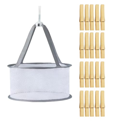 FDRJKN 21 Pcs Peg Bag with Hanger for Washing Line - Indoor/Outdoor Space-Saving Clothes Storage Solution