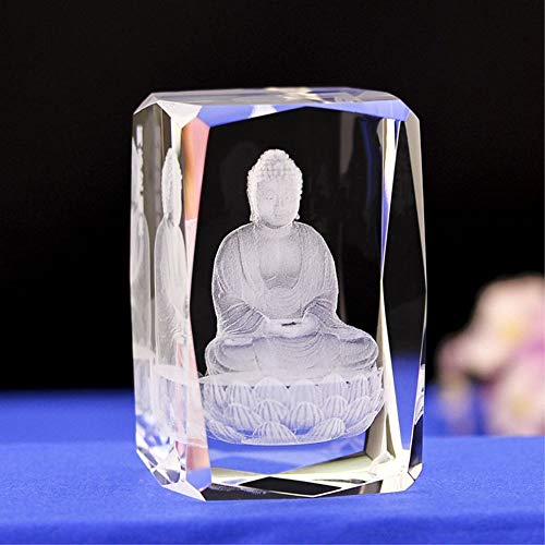 Lucky House Cristal Verre Cubique Aigle Poisson Ville Papier 3D Laser Sculpture Statue Souvenir Feng Shui Artisanat Cadeau (Statue de Bouddha)