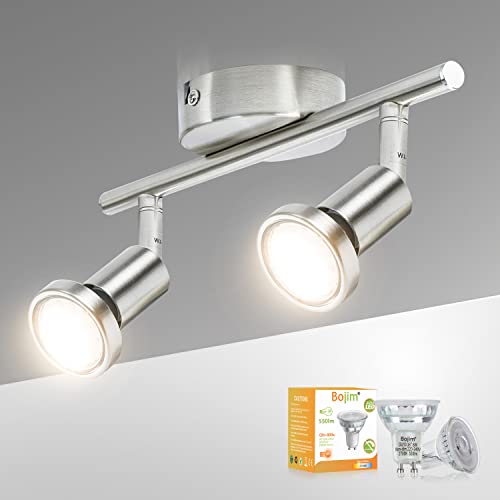 Bojim Deckenstrahler 2 Flammig LED, Strahler Deckenleuchte, Deckenlampe Strahler (inkl. 2 x 6W GU10 LED Leuchtmittel, 550LM, Warmweiß 2700K), Deckenspot Schwenkbar Chrom für Wohnzimmer, Küche Cover