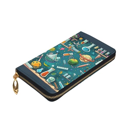 Cartoon Science Theme Printed Long Wallet for Women Men Cute PU Leather Wallet with Coin Purse and Credit Card Holder3