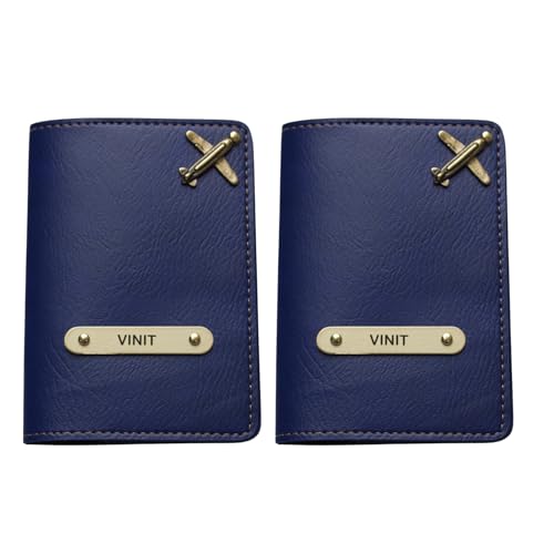 Image of YOUR GIFT STUDIO Customized Passport Holder | Personalised Passport Cover Wedding Anniversary Marriage Gifts for Couple Friend Husband Wife (Blue)