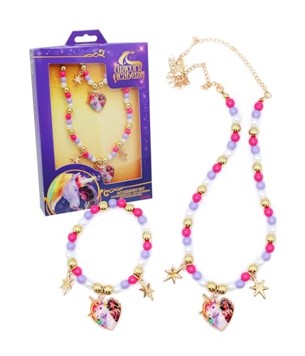 Joy Toy - Unicorn Academy Schmuckset: Halskettchen und Armband aus Plastik mit Sternen und Charms