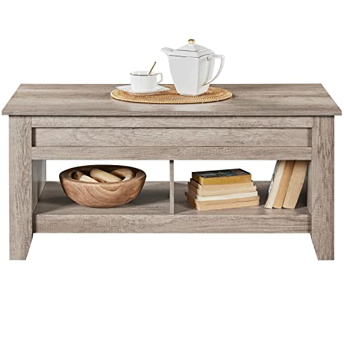 Abician Table Basse Relevable en Bois MDF, avec Compartiments de Rangement, Style Moderne et Minimaliste, pour Salon, Salle de Réception et Bureau Gris