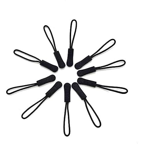 Dadam Zipper Pull Replacement Set of 10 - Durable Zipper Puller - Zipper Tab Zipper Tags Cord Pulls Zipper Extension Zip Fixer - Black Zipper Pulls for Luggage Backpacks, Jackets, Purses and Handbags Cover