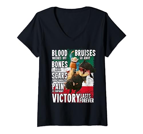 Mexico Bull-Riding Ranch Rider Mexican Cowboy Victory V-Neck T-Shirt, Black