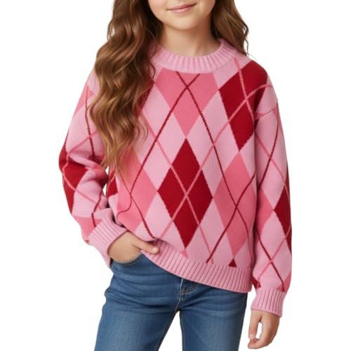Image of WELAKEN Girls Sweater Colorful Patterned Crewneck Long Sleeve Knit Pullover