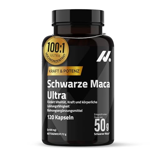 Schwarze Maca Kapseln hochdosiert 50.000 mg Maca Schwarz Extrakt (100:1) mit Zink, Vitamin B6 & Kalzium – 120 Kapseln – Energie, aktives Nachtleben & Vitalität – ohne Koffein, laktose- und glutenfrei