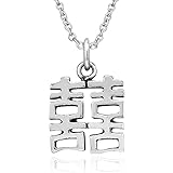 AeraVida Feng Shui Double Happiness Chinese Symbol Sterling Silver Pendant Necklace,Lucky Chinese Symbol Silver Necklace,Unisex Anniversary Jewelry Gift for All Occasion, Sterling Silver, No Gemstone