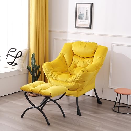 Image of LITA Lazy Chair with Ottoman, Comfy Accent Reading Chair, Yellow