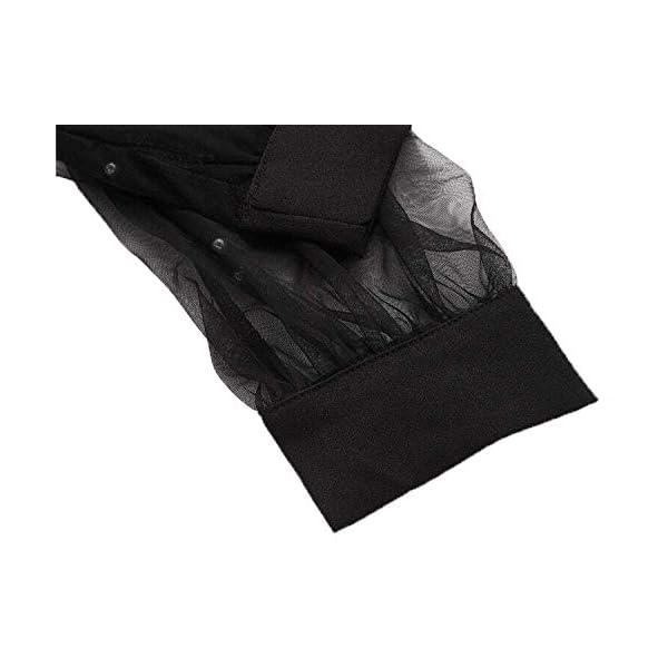 Floerns Women's Pearl Mesh Sheer Long Sleeve Blouse Shirts Tops Black M