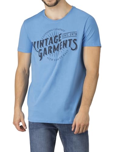 DENIMFY Tshirt Herren Baumwolle Regular Fit DFNuri Rundhals Kurzarm Sommer Tee Shirt Logoprint, Größe:XL, Farben:Maya Blue (GDY)