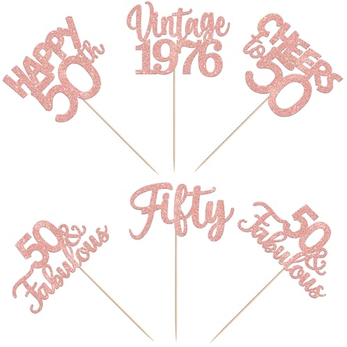 Image of 15 PCS 50th Birthday Centerpiece Sticks Fifty Happy 50 Vintage 1976 Table Flower Centerpieces Sticks Cheers to 50 Fabulous Floral Decorations 50th Birthday Party Centerpieces Supplies Rose Gold