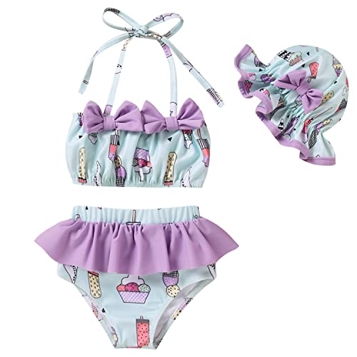 Image of Aalizzwell Toddler Baby Girls 3 Piece Bikini Set Bathing Suit with Hat