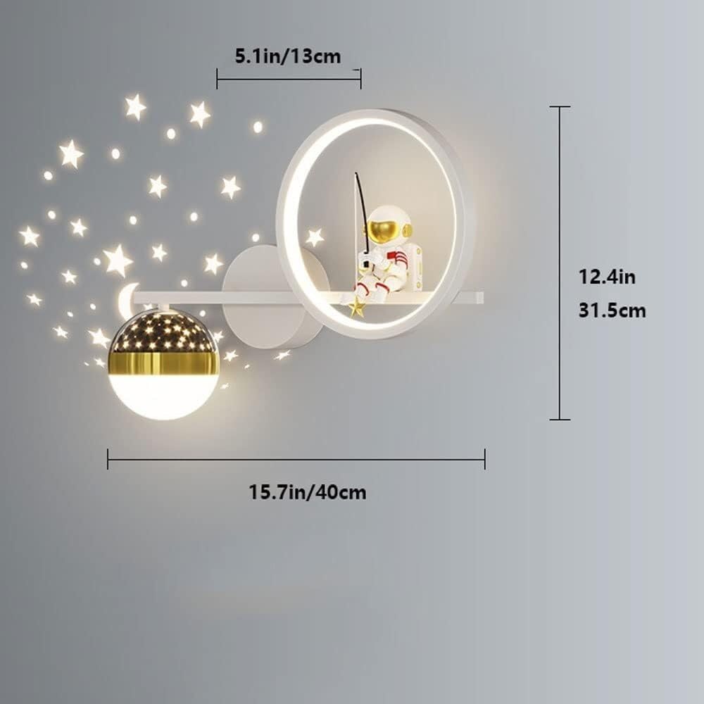 Applique da parete a LED dimmerabili Astronauta - Lampada di proiezione e Stelle for cameretta dei bambini Elegante applique comodino for ragazzi ragazze Design metà secolo in oro, bianco nero(White)