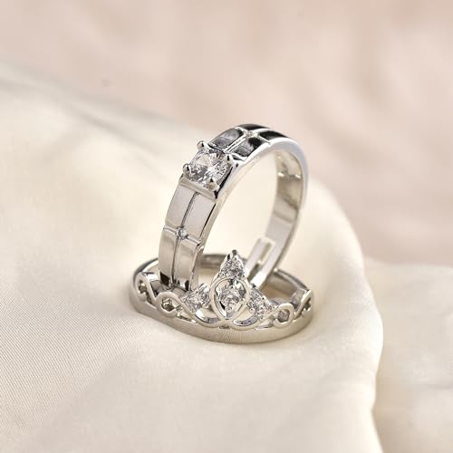 925 Sterling Silver 2pcs Set of King And Queen Matching Promise Rings for Couples Anniversary Valentine's Jewelry Gifts For Her2