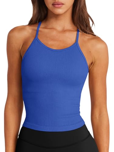 Image of LASLULU Womens Sports Bra Seamless Long Tank Spaghetti Strap Workout Bra