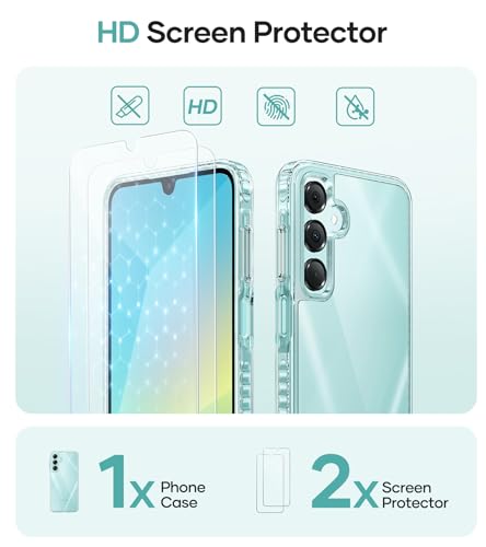 Image of Vihibii For Samsung Galaxy A16 TPU Case Clear,[Anti Yellowing] With 2X Screen Protector,Thin Shockproof Protection & Scratch Proof & Transparent,Soft TPU Crystal Cover For Samsung Galaxy A16 5G,Clear