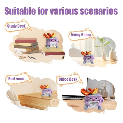 Image of RovyFota Positive Crochet Dumpster Fire Plush - Stress Relief Amigurumi for Adults & Teens, Funny Desk Decor, Emotional Support Gift for Coworkers, College Students, Roommates (Purple)