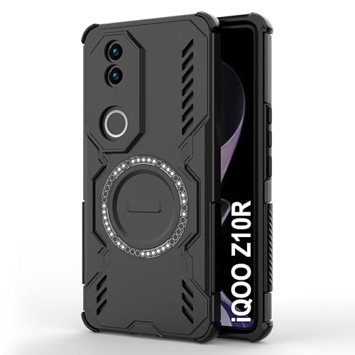 Image of Zapcase Back Case Cover for iQOO Z10R | MagSafe Case with Built-in Metal Ring | Supports MagSafe Charger, Wallet & Car Mount | Shockproof Hybrid PC + TPU | Black