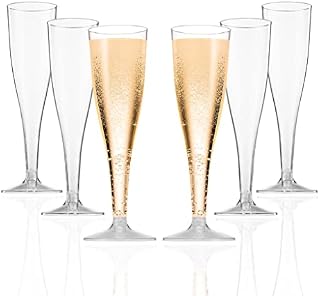 Champagne Flutes Disposable Set of 6 Plastic Reusable Champagne Prosecco Glasses Stemmed Wine Glass Perfect Choice for Barbecue, Birthday, Parties -150ml White