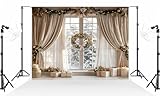 Kate 10×10ft (3×3m) Christmas Backdrop Photography Winter Christmas Tree European Balcony Curtains Pine Tree Gifts Party Backgrounds Photography for Decorating Photo Video Backgrounds