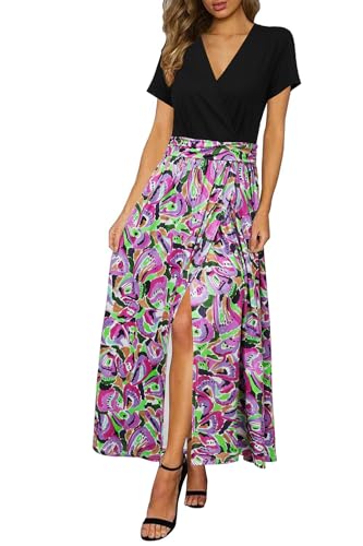 Image of Newshows Women's 2026 Lightweight Summer Wedding Guest Beach Vacation Casual V Neck Split Flowy Maxi Dress