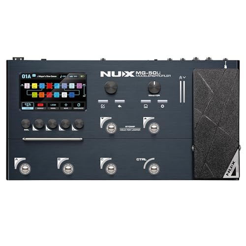NUX MG-50Li Multi-Effects for Guitar & Bass, 14 Independent Movable Signal Blocks, 5-Hour Battery Life，DeepImage Profiling, Advanced Amp Modeling, Dark Blue