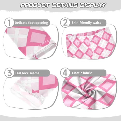 KLL Pink White Check Toddler Girls' Legging Comfortable High Waisted Sweatpants Gym3