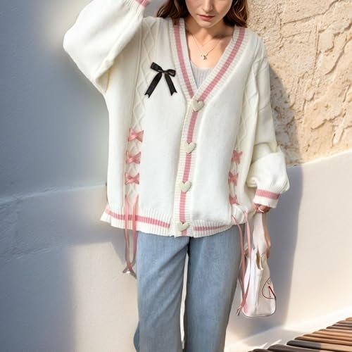 Image of Chevara Women's Cute Sweet Cardigan Sweater Kawaii School Uniform Button Long Sleeve V-Neck Knitted Outerwear