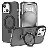 NewTonCase for iPhone 15 Case with Magnetic Invisible Ring Stand [Compatible with Magsafe] [Military Grade Drop Protection] Shockproof Translucent Matte Slim Phone Case for Women Men, Black