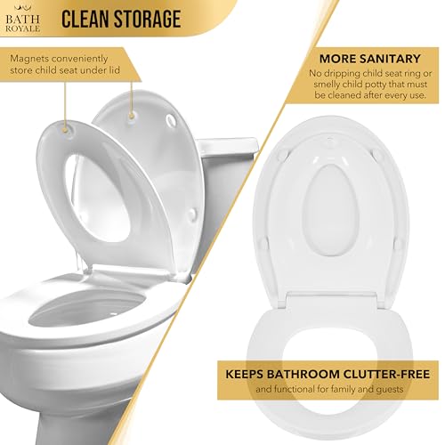 BATH ROYALE Potty Training Seat - Soft Close, Kingsport BR721-00, Elongated White, Adult & Child Combo