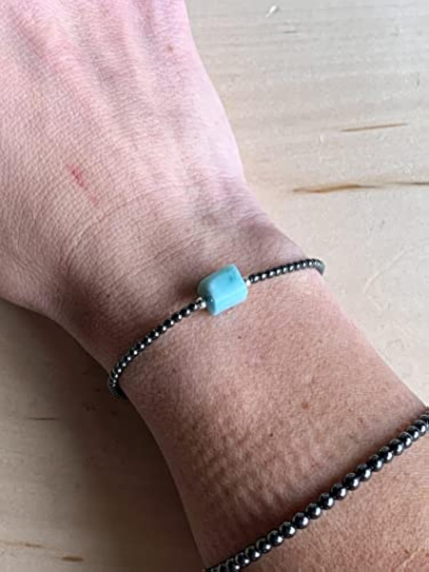 Hematite & Larimar 2-10mm Bracelet, Unisex Healing Gift