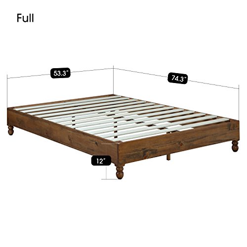 Bikahom Phoenix Full Size Bed Frame, 12 Inch Solid Wood Platform Bed With Under Bed Storage Space, No Box Spring Needed, Strong Wooden Slat Support, Easy Assembly Bedroom Furniture, Honey Finish #TOP1