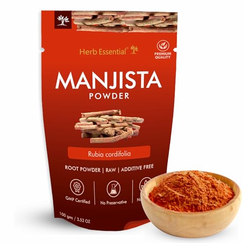 Herb Essential Pure Manjistha Powder – 100g | 100% Natural Rubia Cordifolia | Supports Skin Detox, Radiance & Hair Health | Vegan & Chemical-Free