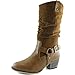 Women's Slouch Mid Calf Ankle Strap Buckle Western-01 Style Cowboy Boots