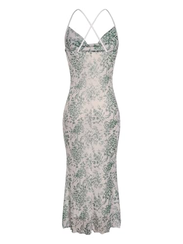 Image of SOLY HUX Women's Floral Mesh Bodycon Cami Dress Cowl Neck Sleeveless Cocktail Party Wedding Guest Long Maxi Dresses