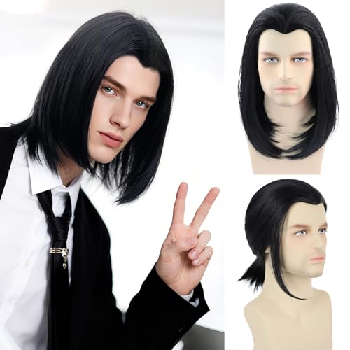 Guree Hair Vincent Vega Costume Wig Tie Into Ponytail Short Black Men Wigs for Daily Party Cosplay Halloween Use
