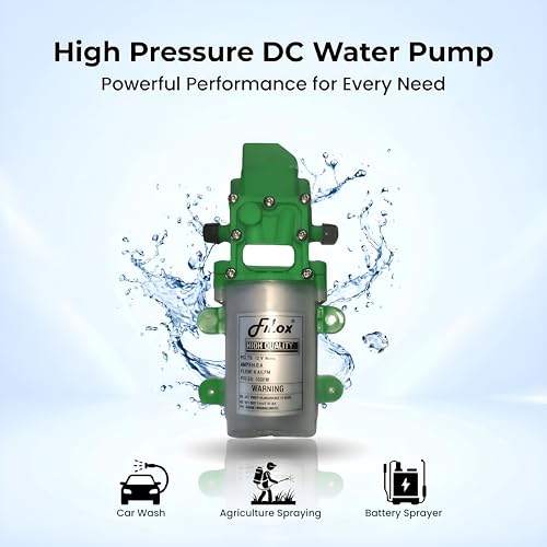 Image of Filox 12V DC High Pressure Water Pump 125 PSI | Automatic Cut-Off Diaphragm Pump Motor | Battery Sprayer Pump, Car Wash Pump, Agriculture Spray Pump, 12 Volt DC Water Motor