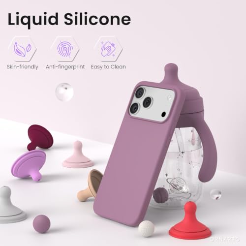 Image of ORNARTO Compatible with iPhone 17 Pro Max Case 6.9 inch, Slim Liquid Silicone 3 Layers Soft Gel Rubber Shockproof Protective Cover with Anti-Scratch Microfiber Lining-Lilac Purple