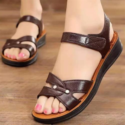 VOODUE Summer Soft Bottom Sandals Women Retro Solid Color Non-Slip Shoes Round Head Casual Comfortable Slippers Chaussure Femmes (Color : Brown, Size : 39 EU)2