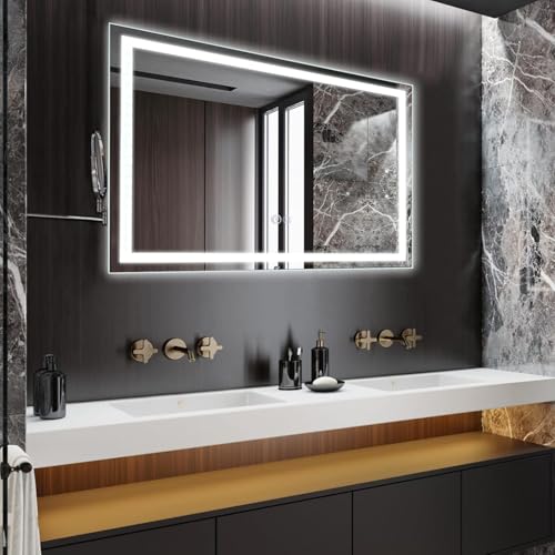 Bathroom Mirror With Lights 20x28 In, Wall Mount Bathroom Vanity Mirror With Front and Backlight, High Magnification, Stepless Dimmable With Anti-Fog,